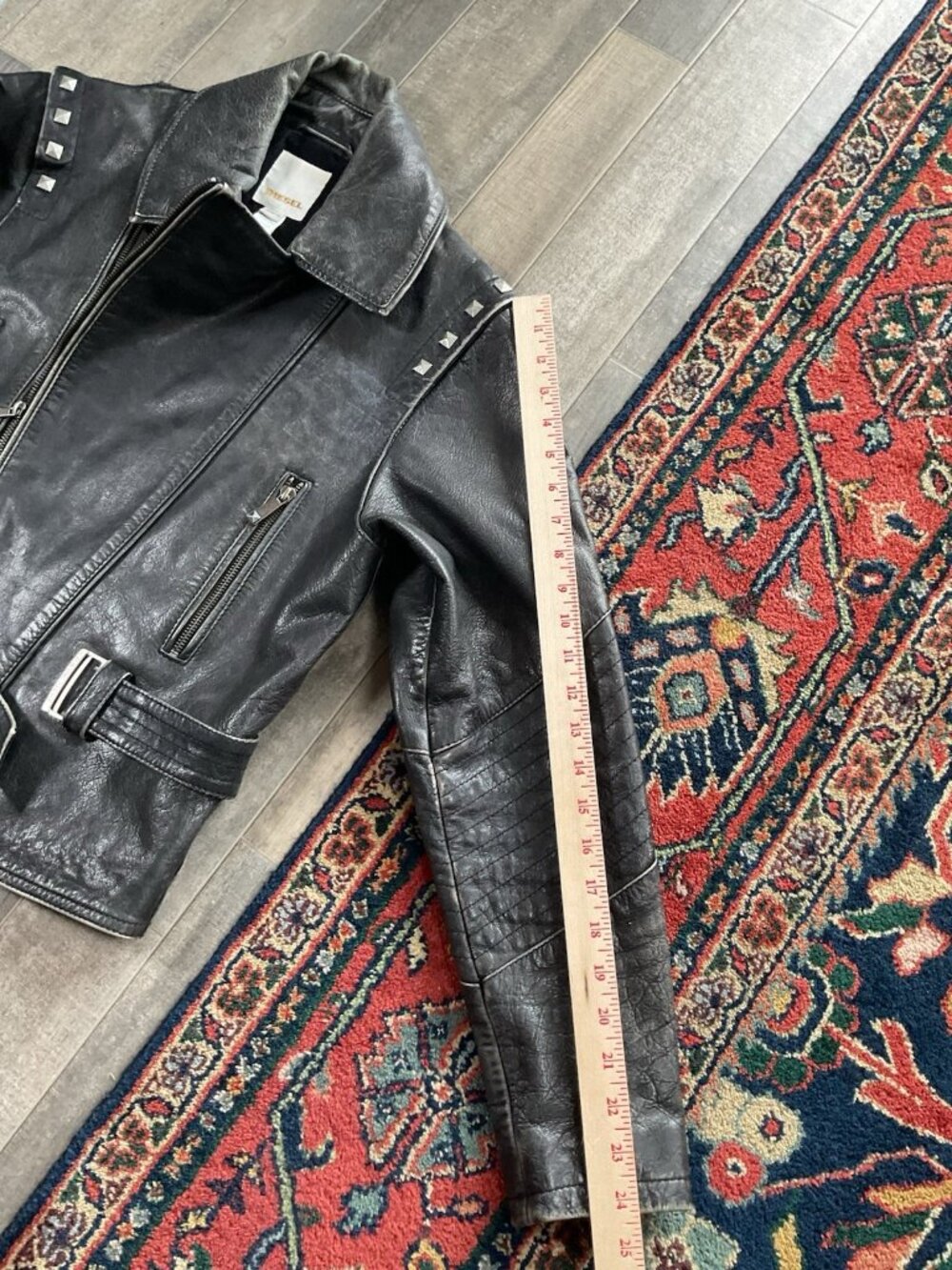 Diesel Goat Leather Moto Biker Jacket Studded Belted Black Gray Womens MED Y2K - Picture 2 of 15